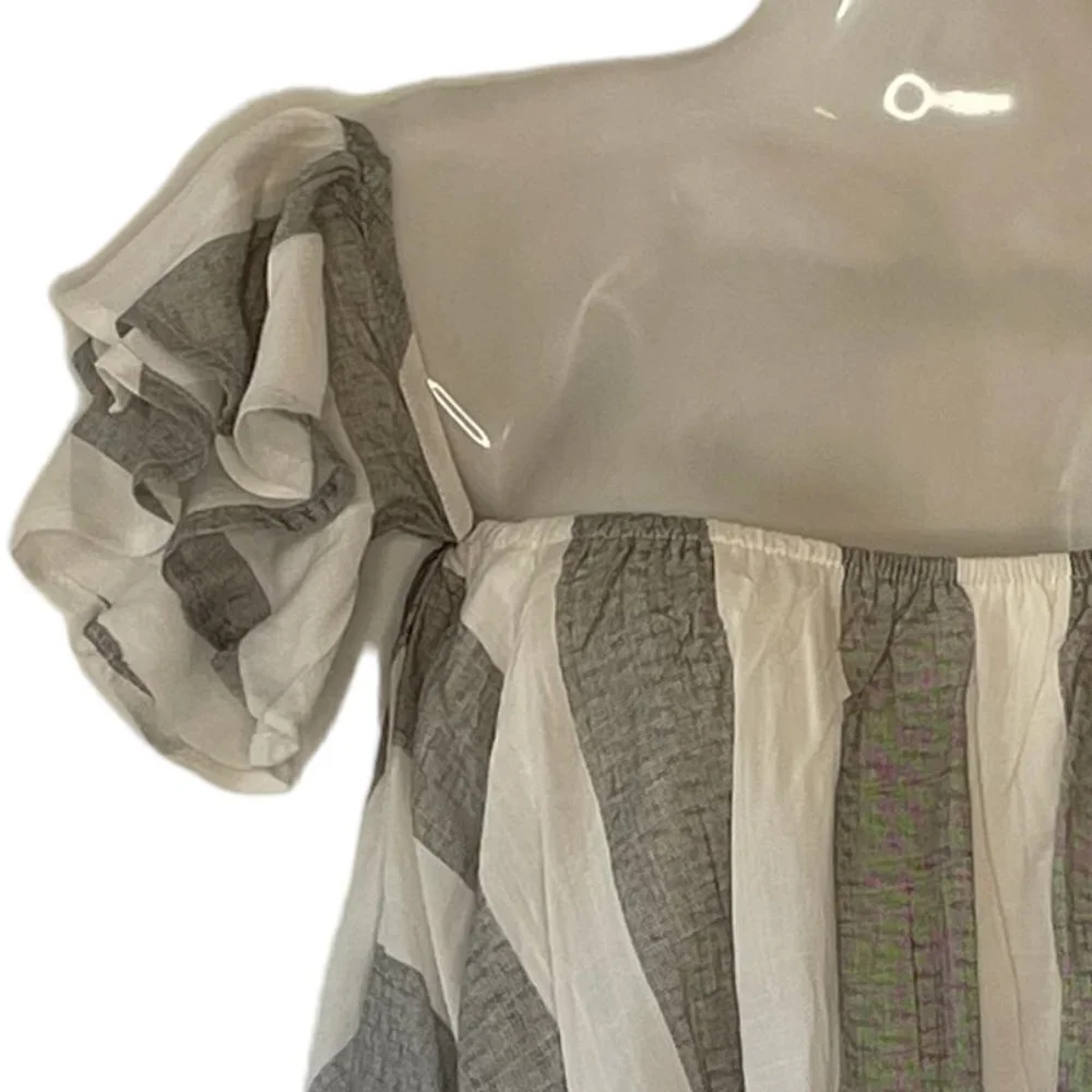 Lulu's Sea of Cortez Linen Blend NEW Grey and White Stripe Off Shoulder Crop XS - Picture 3 of 9